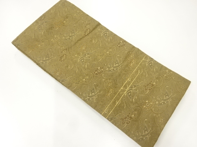 JAPANESE KIMONO / ANTIQUE OBI FOR KIDS / WOVEN FLOWER & BIRD